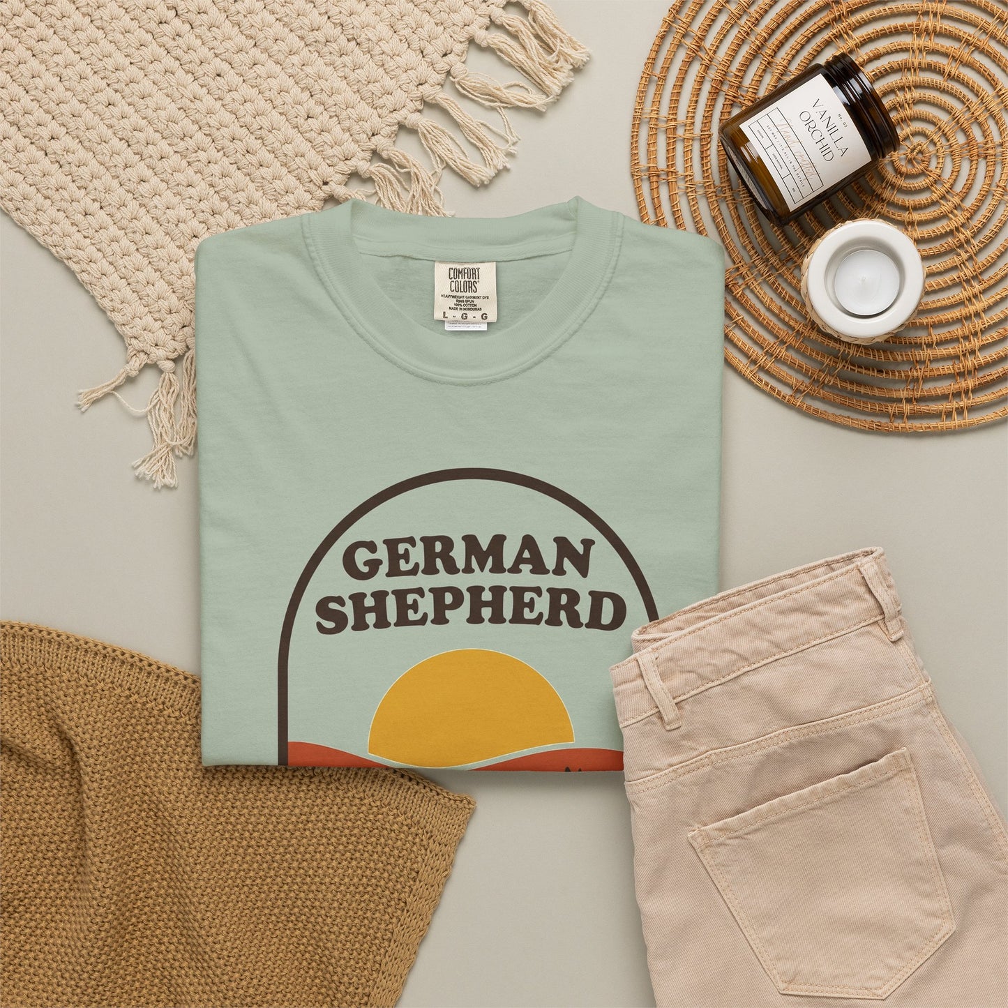 German Shepherd Dad Shirt — Retro Sunset Comfort Colors® Tee | GSD Dad Gift