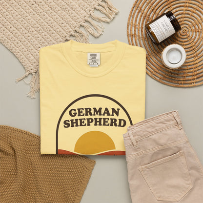 German Shepherd Dad Shirt — Retro Sunset Comfort Colors® Tee | GSD Dad Gift