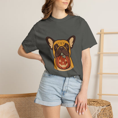 French Bulldog Halloween Shirt — Dog with Pumpkin Comfort Colors Tee