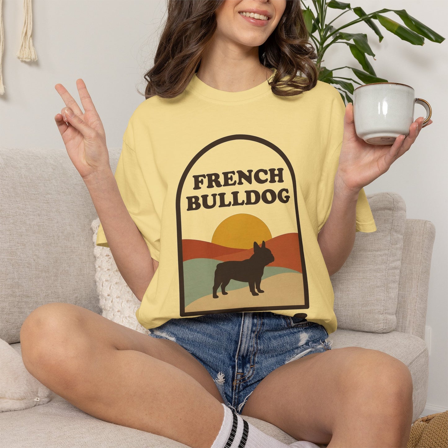 French Bulldog Mom Shirt — Retro Sunset Comfort Colors® Tee | Frenchie Mom Gift