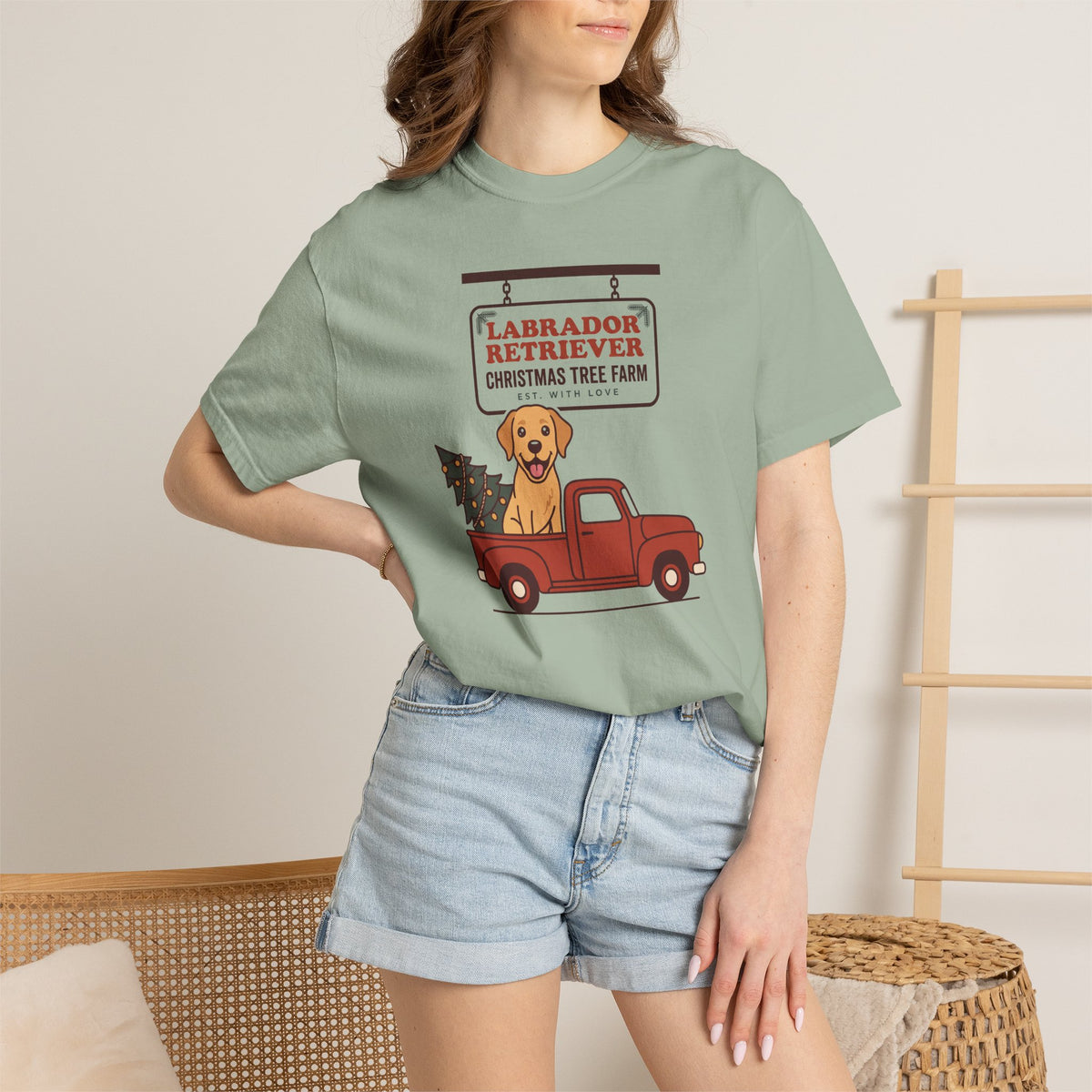 Labrador Retriever Christmas Shirt, Red Truck Christmas Tree Farm Comfort Colors Tee
