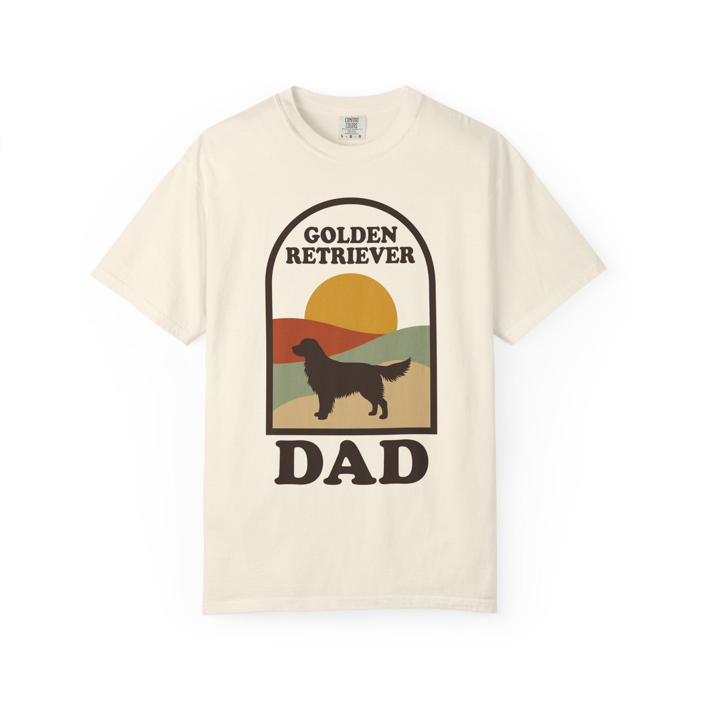 Golden Retriever Dad Shirt — Retro Sunset Comfort Colors® Tee | Golden Dad Gift