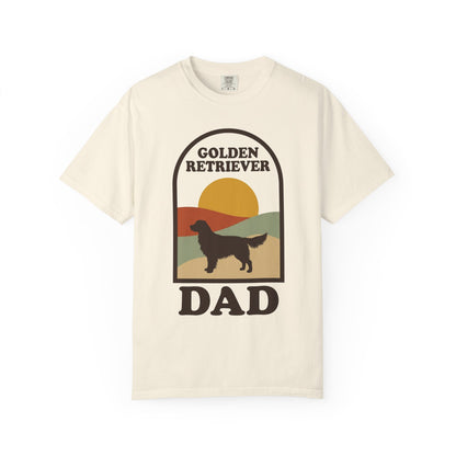Golden Retriever Dad Shirt — Retro Sunset Comfort Colors® Tee | Golden Dad Gift