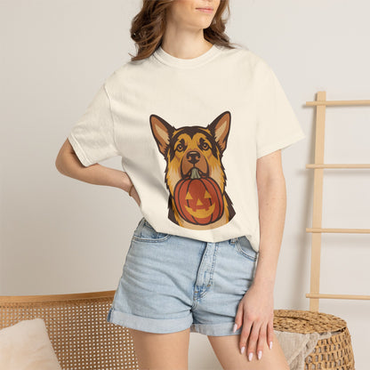 German Shepherd Halloween Shirt — Dog with Pumpkin Comfort Colors Tee