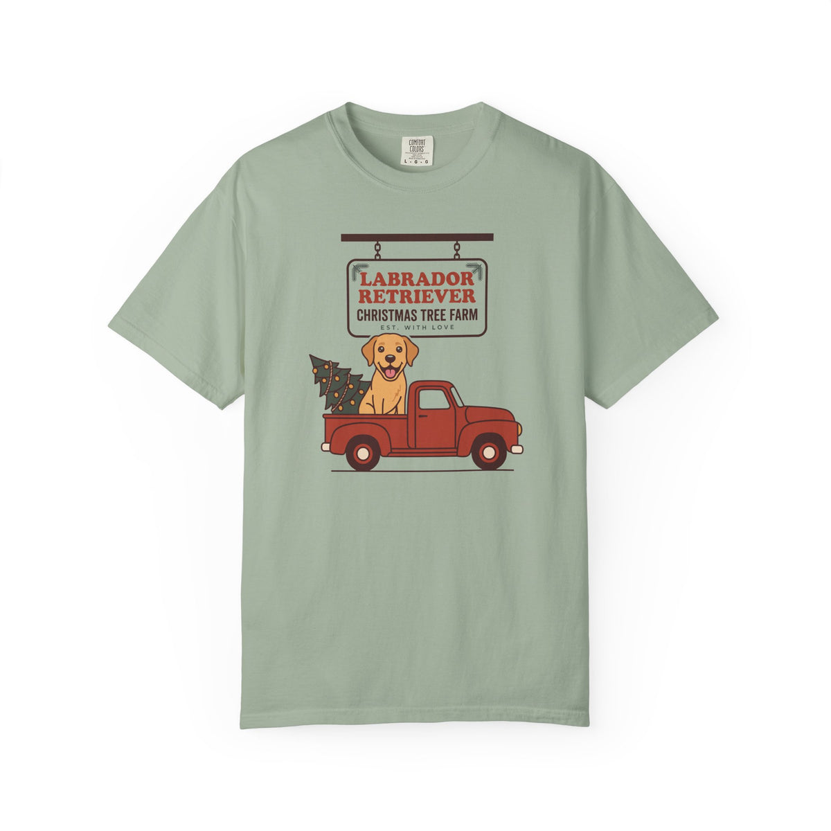 Labrador Retriever Christmas Shirt, Red Truck Christmas Tree Farm Comfort Colors Tee
