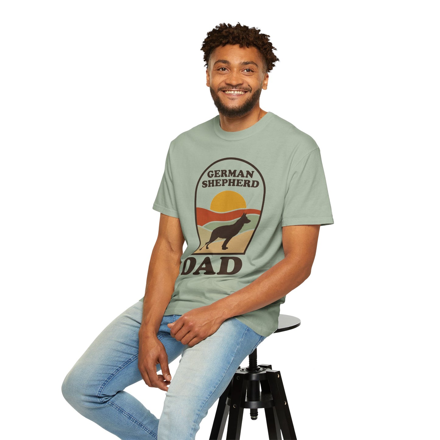 German Shepherd Dad Shirt — Retro Sunset Comfort Colors® Tee | GSD Dad Gift