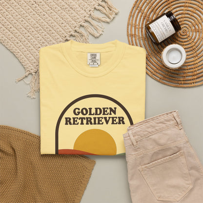 Golden Retriever Dad Shirt — Retro Sunset Comfort Colors® Tee | Golden Dad Gift