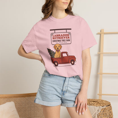 Labrador Retriever Christmas Shirt, Red Truck Christmas Tree Farm Comfort Colors Tee
