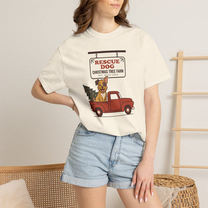 Rescue Dog Christmas Shirt, Red Truck Christmas Tree Farm Comfort Colors Tee