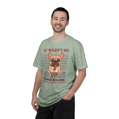 French Bulldog Shirt, It Wasn't Me Known Sock Thief Funny Dog Comfort Colors Tee