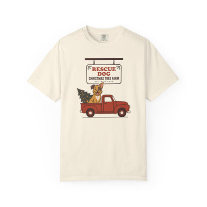 Rescue Dog Christmas Shirt, Red Truck Christmas Tree Farm Comfort Colors Tee
