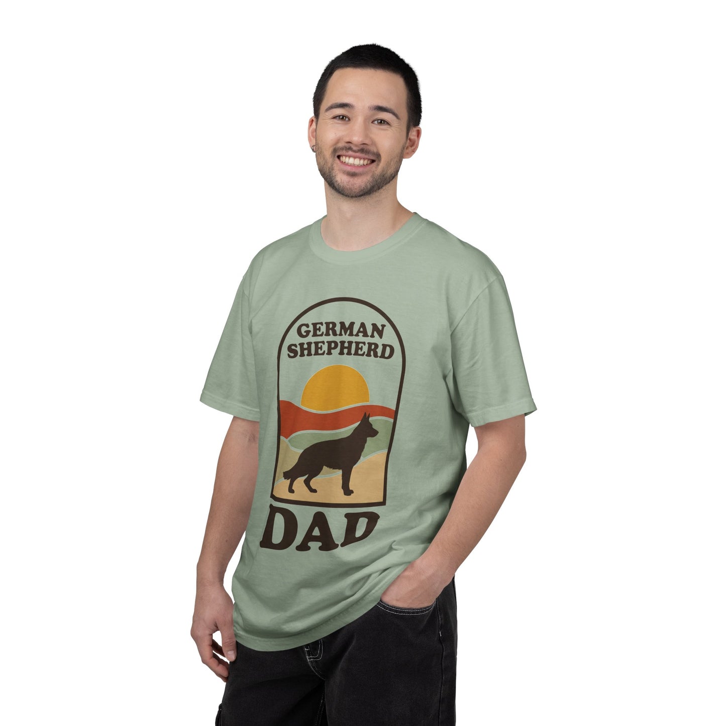 German Shepherd Dad Shirt — Retro Sunset Comfort Colors® Tee | GSD Dad Gift
