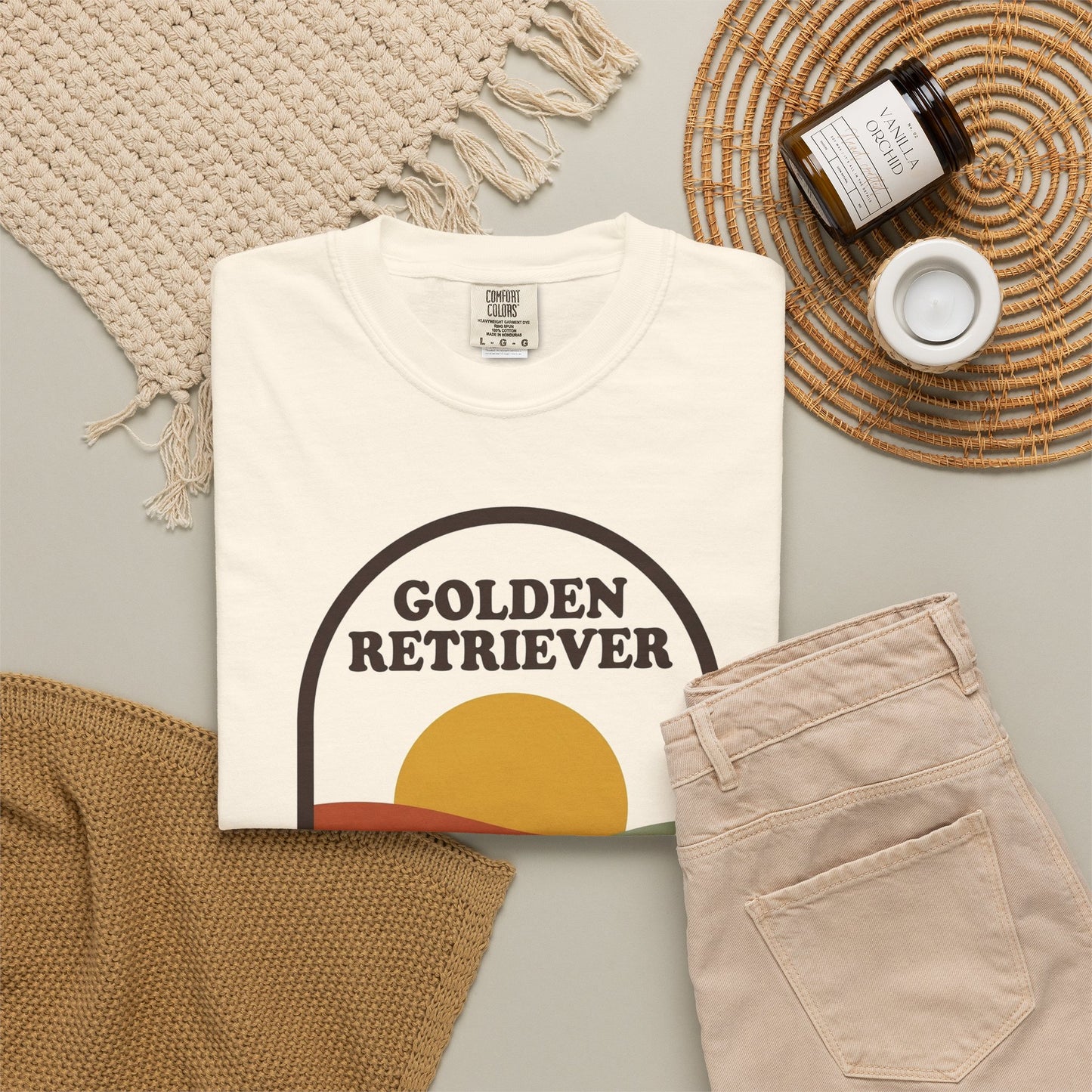 Golden Retriever Dad Shirt — Retro Sunset Comfort Colors® Tee | Golden Dad Gift