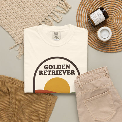 Golden Retriever Dad Shirt — Retro Sunset Comfort Colors® Tee | Golden Dad Gift