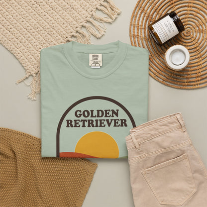 Golden Retriever Dad Shirt — Retro Sunset Comfort Colors® Tee | Golden Dad Gift