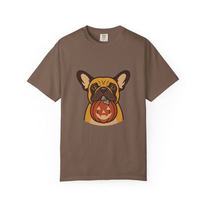 French Bulldog Halloween Shirt — Dog with Pumpkin Comfort Colors Tee