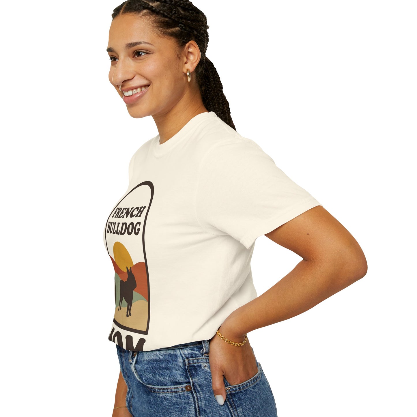 French Bulldog Mom Shirt — Retro Sunset Comfort Colors® Tee | Frenchie Mom Gift