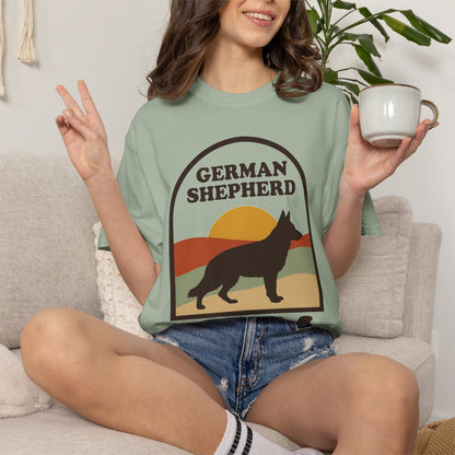 German Shepherd Mom Shirt — Retro Sunset Comfort Colors® Tee | GSD Mom Gift