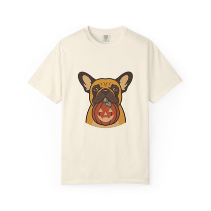 French Bulldog Halloween Shirt — Dog with Pumpkin Comfort Colors Tee