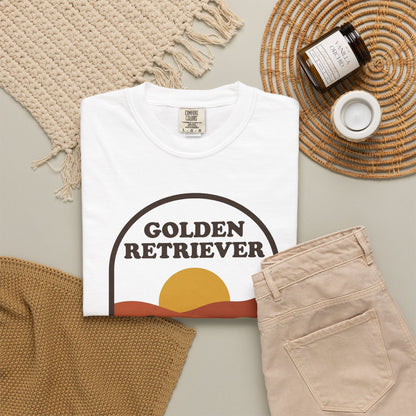 Golden Retriever Mom Shirt — Retro Sunset Comfort Colors® Tee | Golden Mom Gift