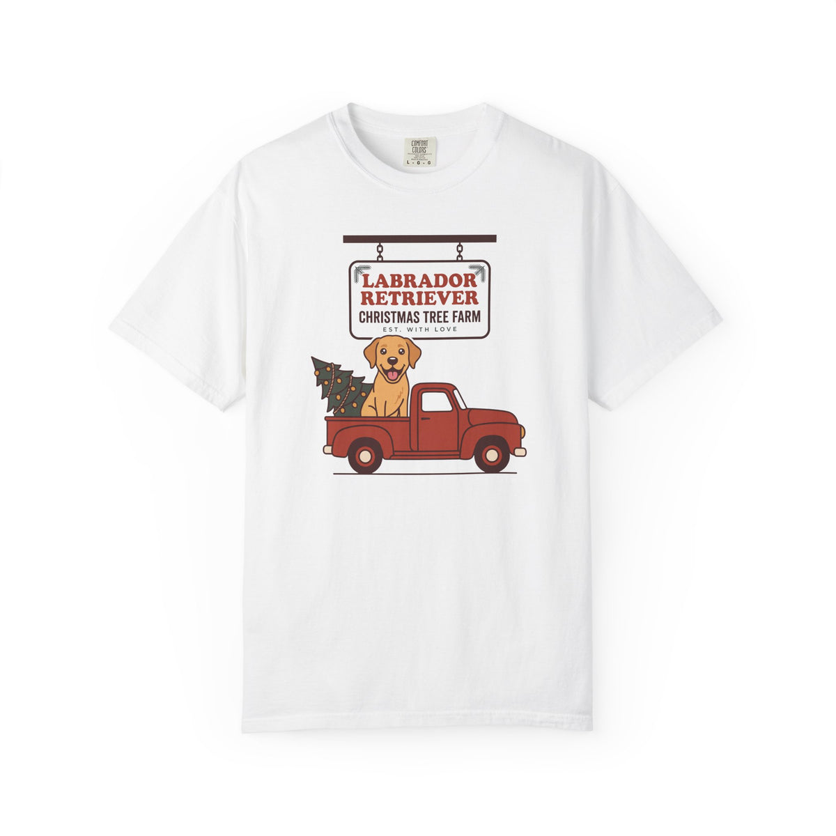 Labrador Retriever Christmas Shirt, Red Truck Christmas Tree Farm Comfort Colors Tee