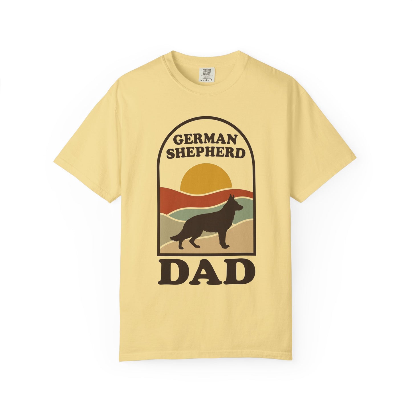 German Shepherd Dad Shirt — Retro Sunset Comfort Colors® Tee | GSD Dad Gift