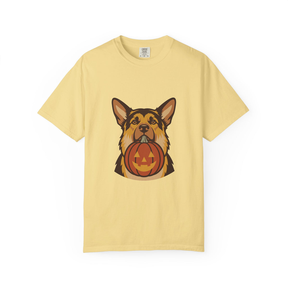 German Shepherd Halloween Shirt — Dog with Pumpkin Comfort Colors Tee
