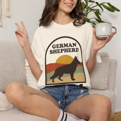 German Shepherd Mom Shirt — Retro Sunset Comfort Colors® Tee | GSD Mom Gift