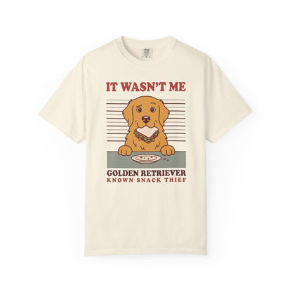 Golden Retriever Shirt, It Wasn't Me Known Snack Thief Funny Dog Comfort Colors Tee