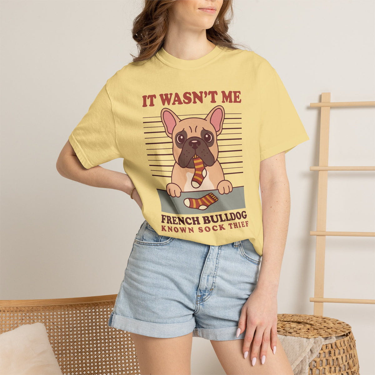 French Bulldog Shirt, It Wasn't Me Known Sock Thief Funny Dog Comfort Colors Tee