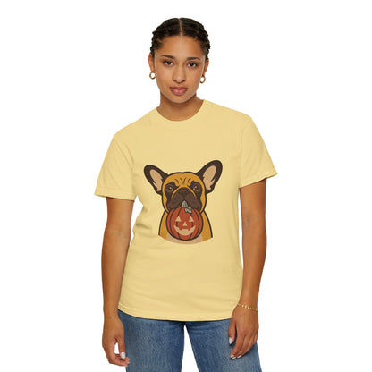 French Bulldog Halloween Shirt — Dog with Pumpkin Comfort Colors Tee