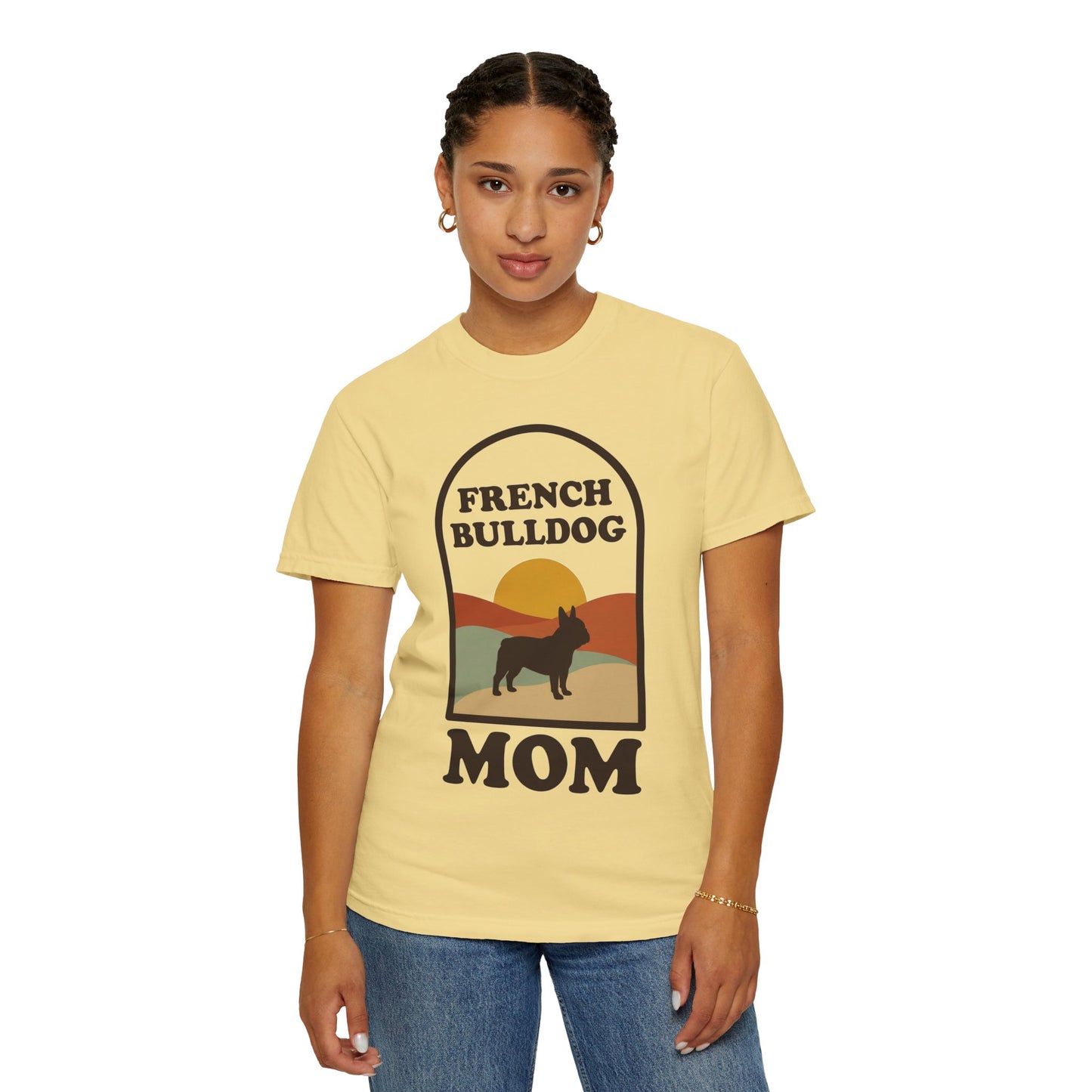 French Bulldog Mom Shirt — Retro Sunset Comfort Colors® Tee | Frenchie Mom Gift