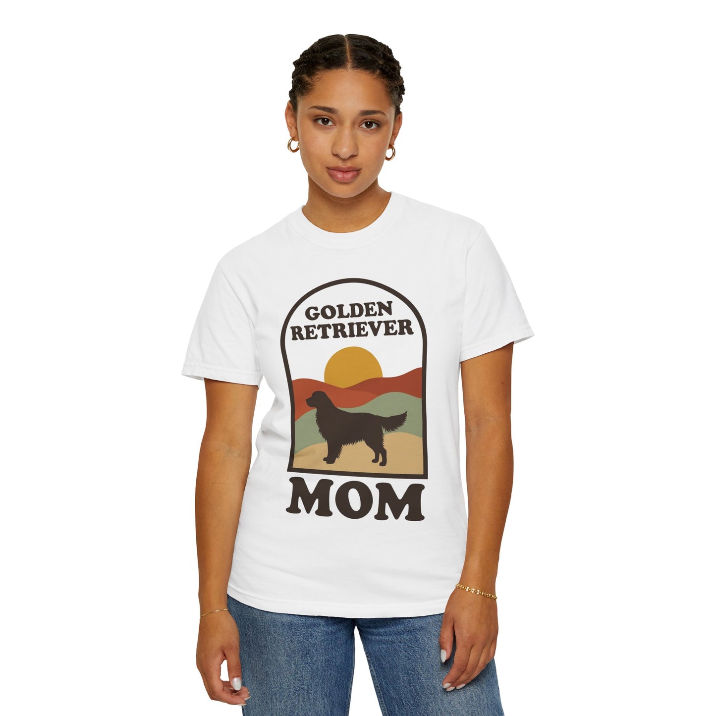 Golden Retriever Mom Shirt — Retro Sunset Comfort Colors® Tee | Golden Mom Gift