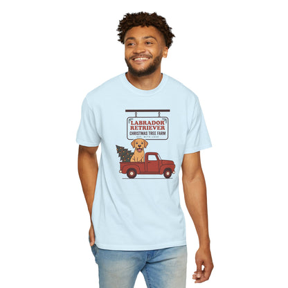 Labrador Retriever Christmas Shirt, Red Truck Christmas Tree Farm Comfort Colors Tee