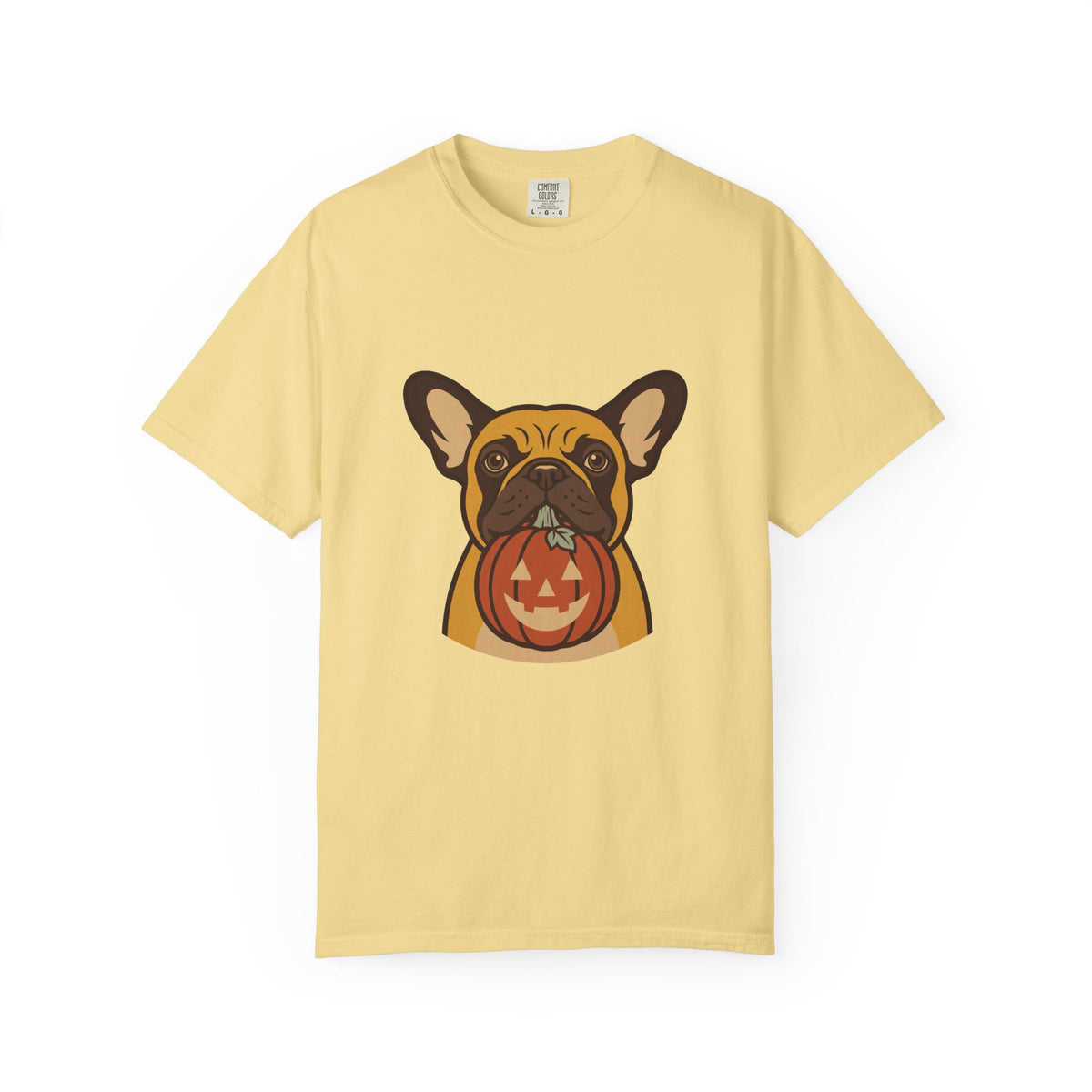 French Bulldog Halloween Shirt — Dog with Pumpkin Comfort Colors Tee