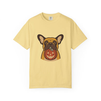 French Bulldog Halloween Shirt — Dog with Pumpkin Comfort Colors Tee