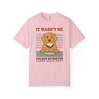 Golden Retriever Shirt, It Wasn't Me Known Snack Thief Funny Dog Comfort Colors Tee