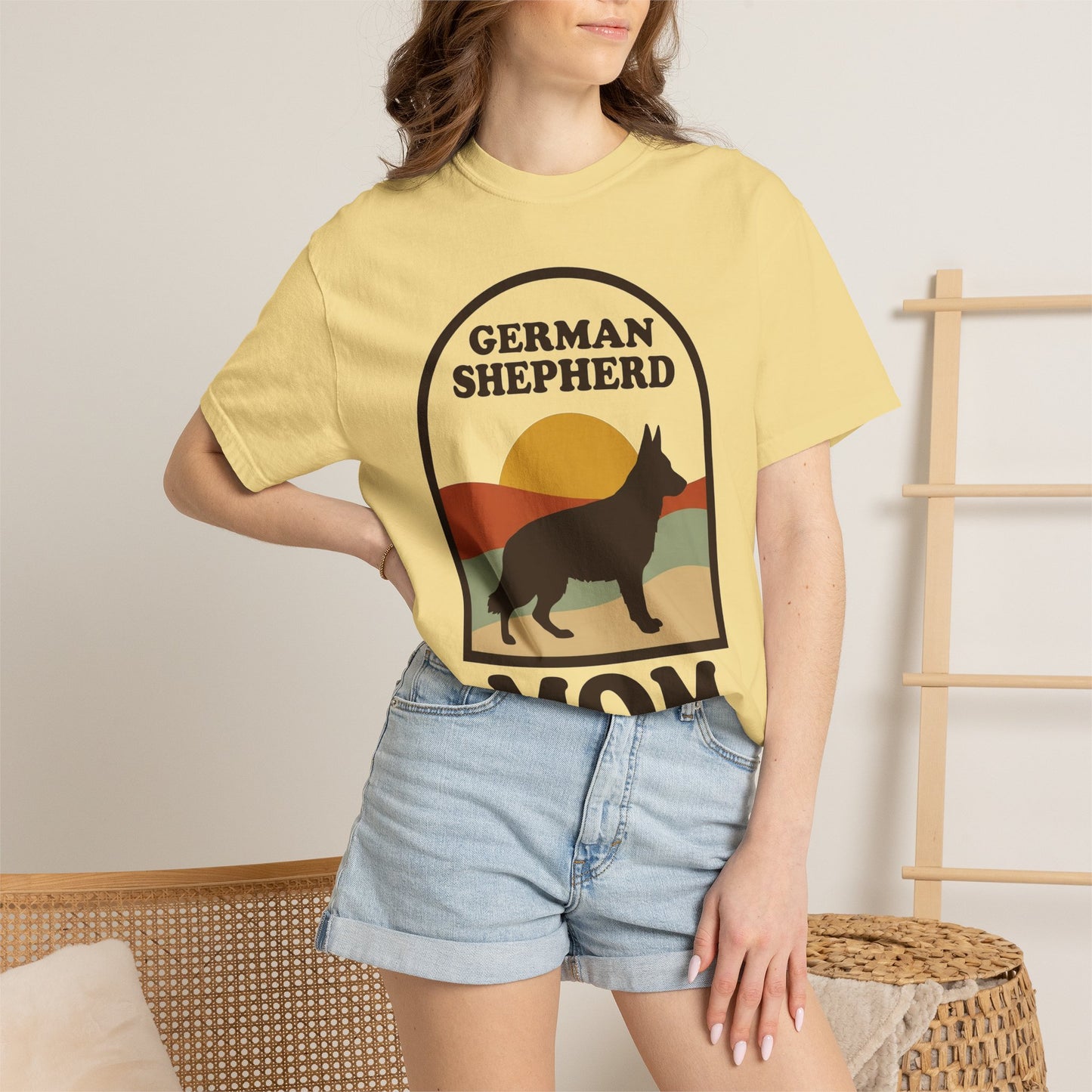German Shepherd Mom Shirt — Retro Sunset Comfort Colors® Tee | GSD Mom Gift