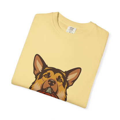 German Shepherd Halloween Shirt — Dog with Pumpkin Comfort Colors Tee