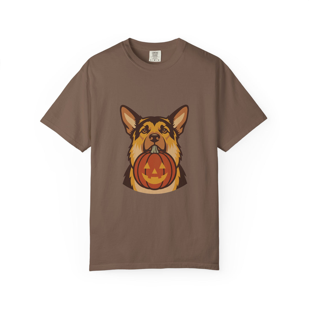 German Shepherd Halloween Shirt — Dog with Pumpkin Comfort Colors Tee