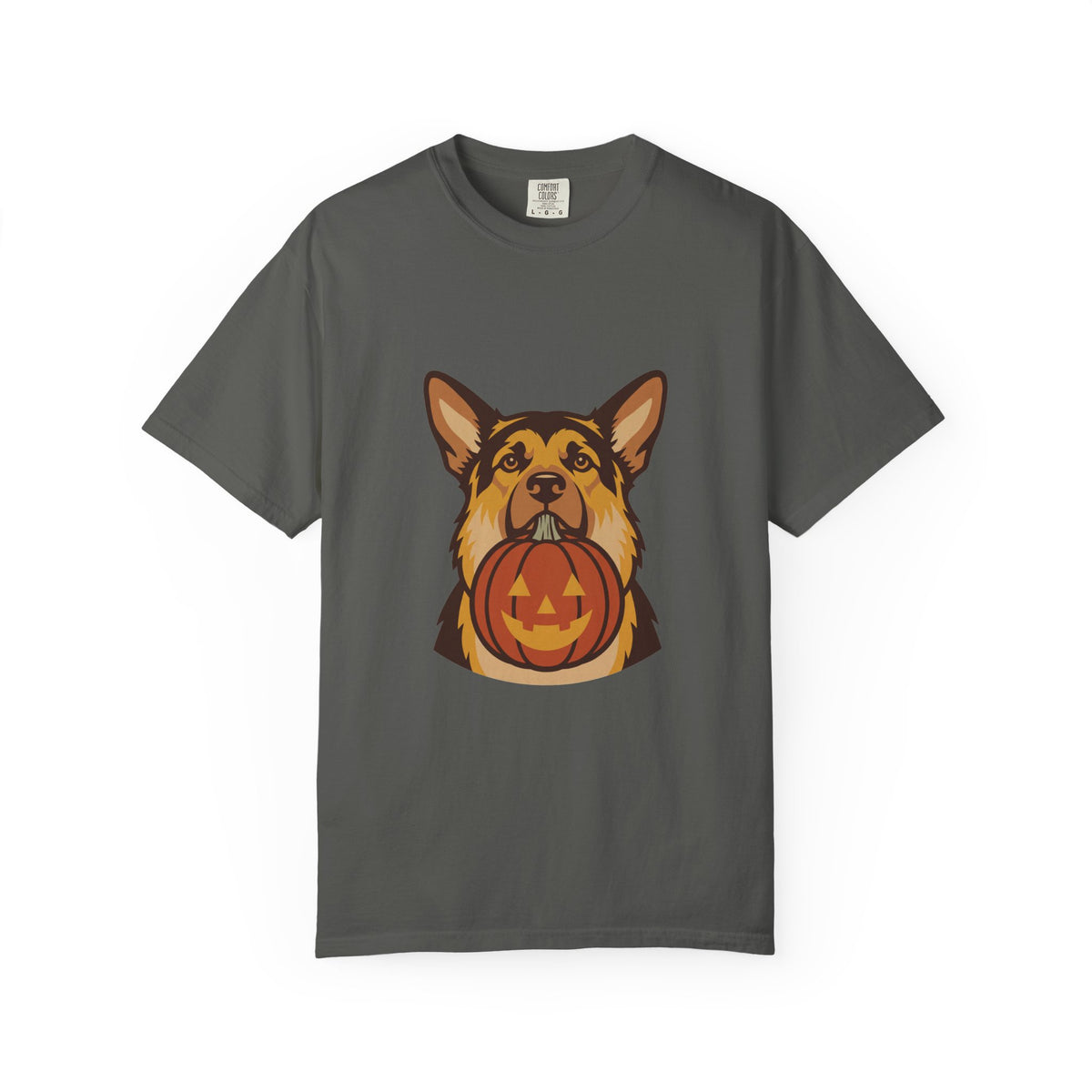 German Shepherd Halloween Shirt — Dog with Pumpkin Comfort Colors Tee
