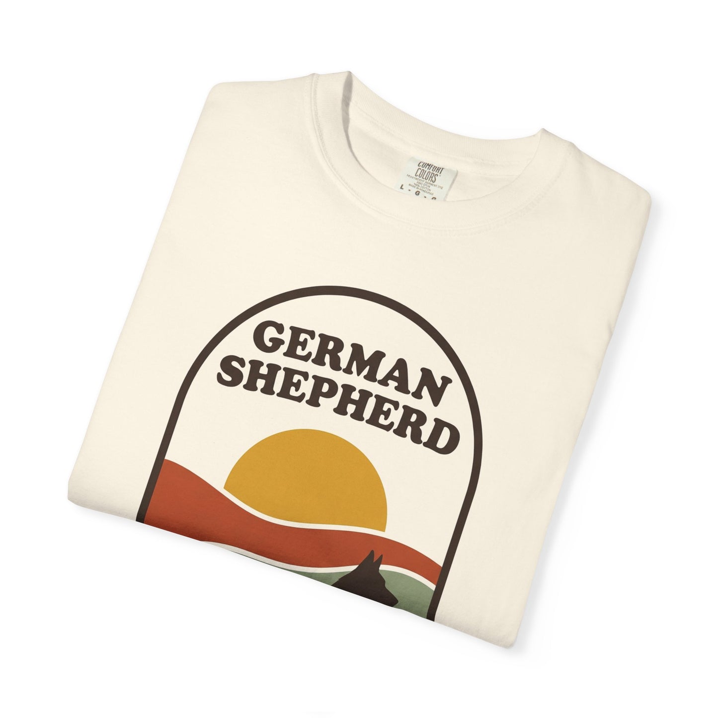 German Shepherd Dad Shirt — Retro Sunset Comfort Colors® Tee | GSD Dad Gift