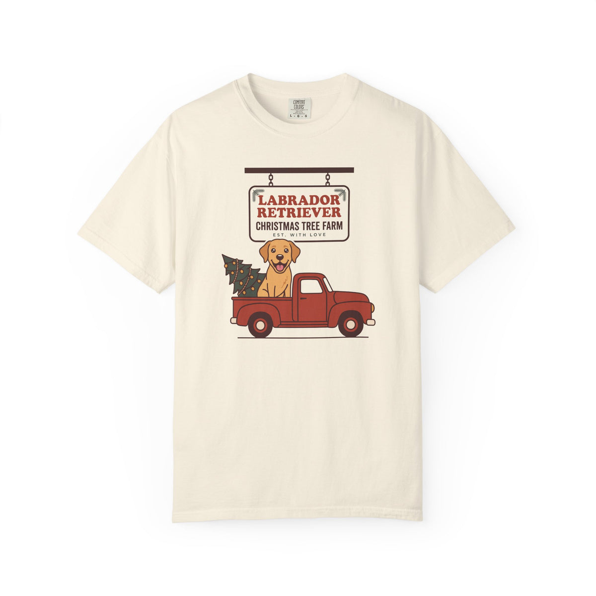 Labrador Retriever Christmas Shirt, Red Truck Christmas Tree Farm Comfort Colors Tee