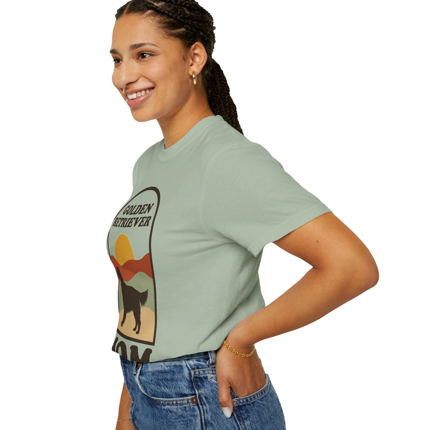 Golden Retriever Mom Shirt — Retro Sunset Comfort Colors® Tee | Golden Mom Gift