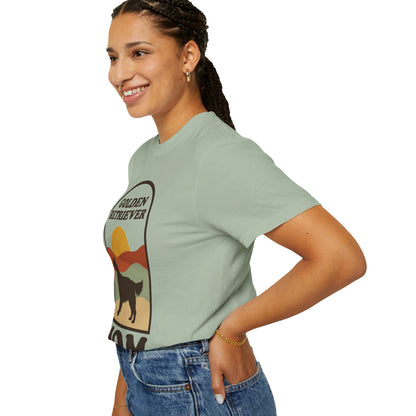 Golden Retriever Mom Shirt — Retro Sunset Comfort Colors® Tee | Golden Mom Gift