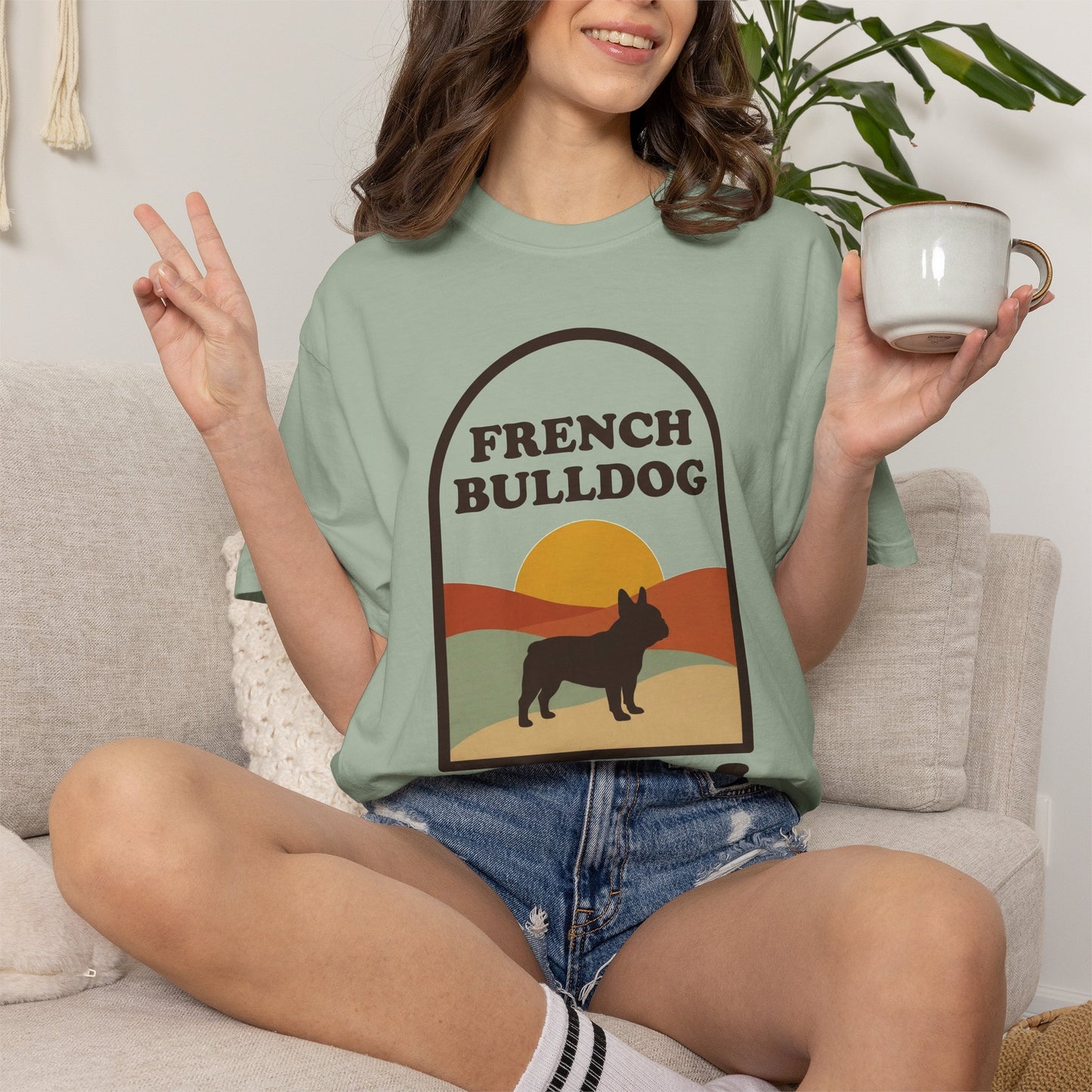 French Bulldog Mom Shirt — Retro Sunset Comfort Colors® Tee | Frenchie Mom Gift