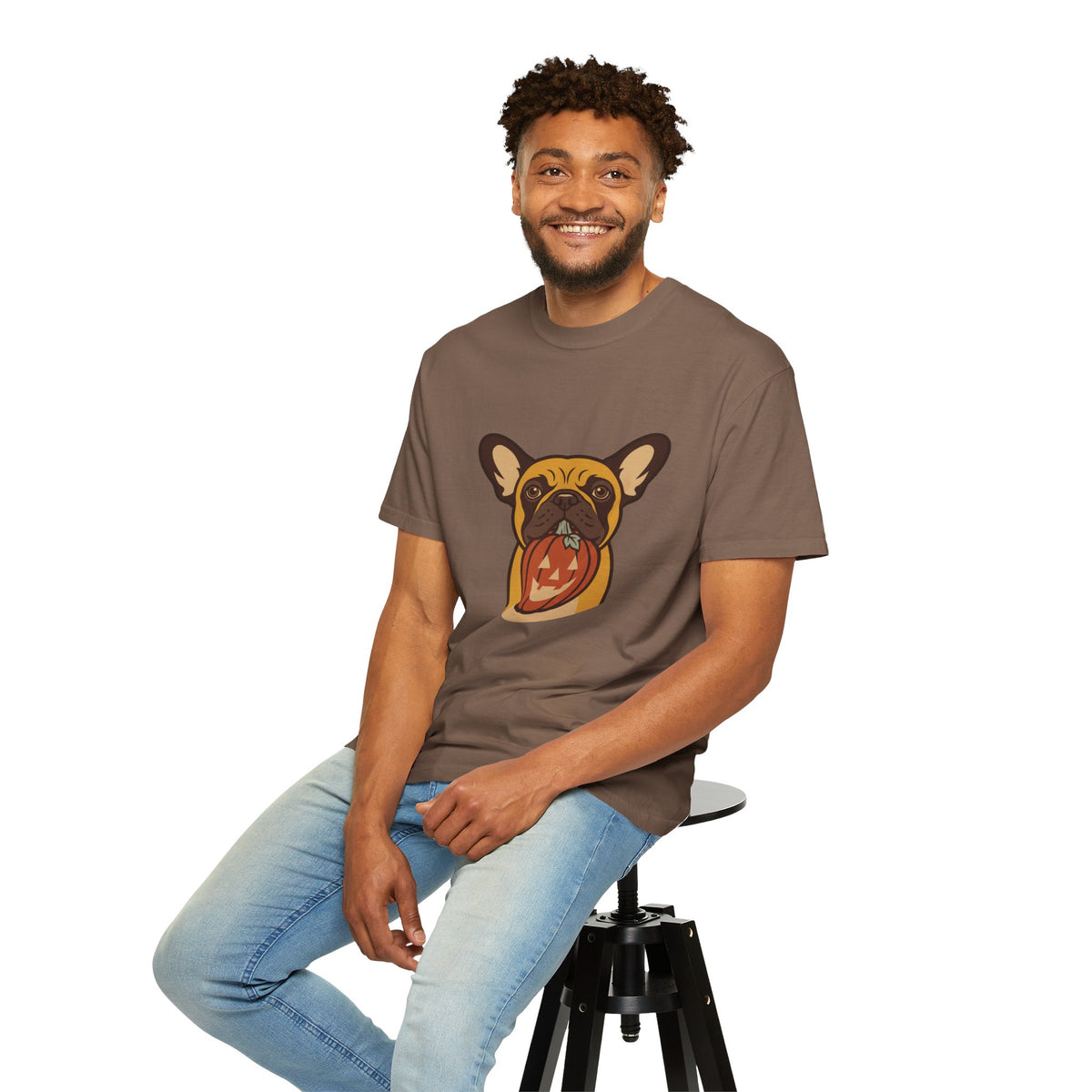 French Bulldog Halloween Shirt — Dog with Pumpkin Comfort Colors Tee