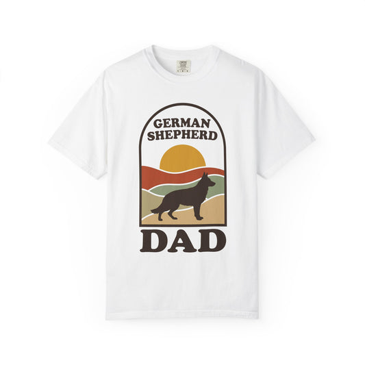 German Shepherd Dad Shirt — Retro Sunset Comfort Colors® Tee | GSD Dad Gift