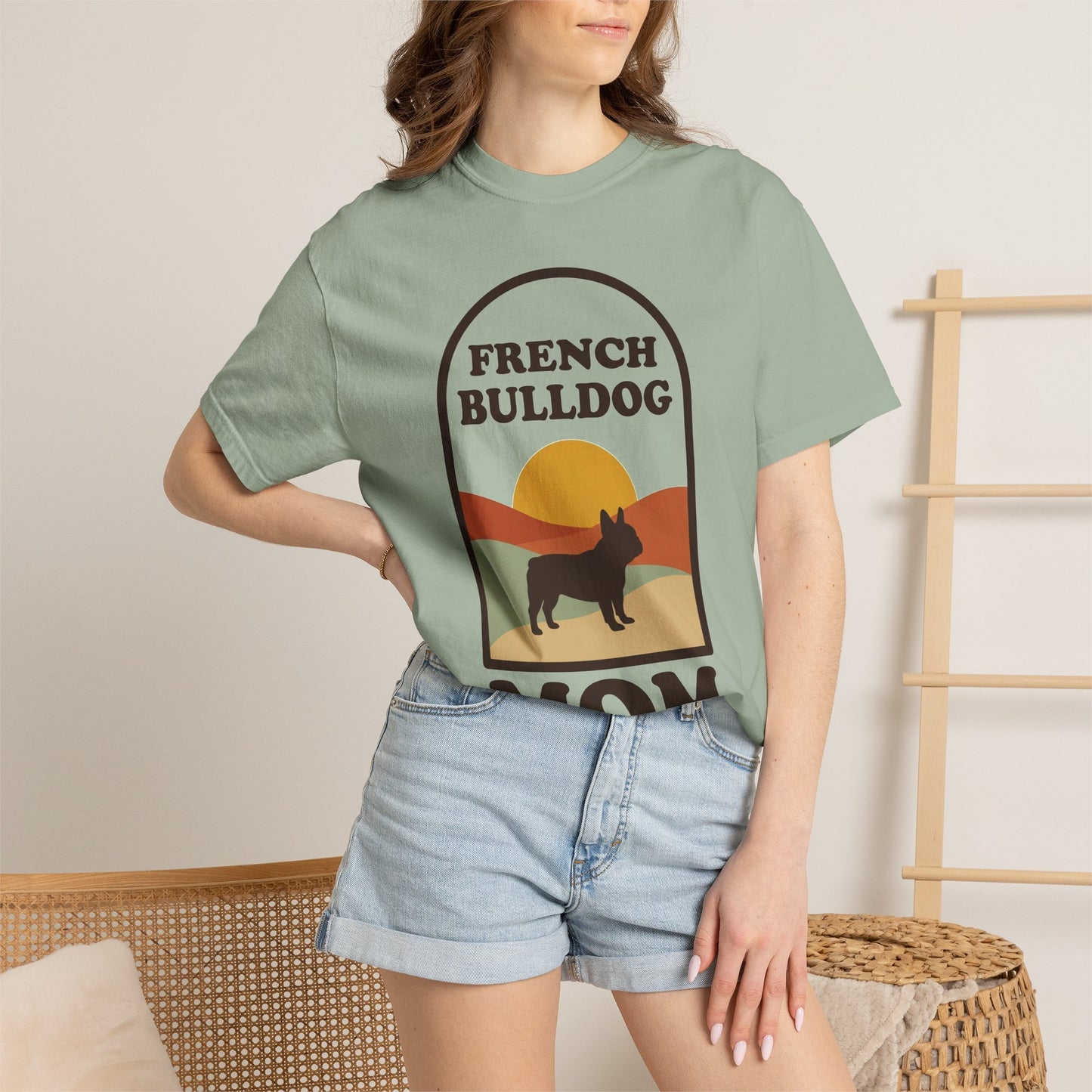 French Bulldog Mom Shirt — Retro Sunset Comfort Colors® Tee | Frenchie Mom Gift