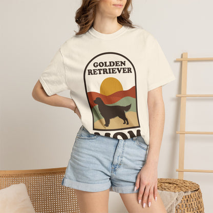 Golden Retriever Mom Shirt — Retro Sunset Comfort Colors® Tee | Golden Mom Gift